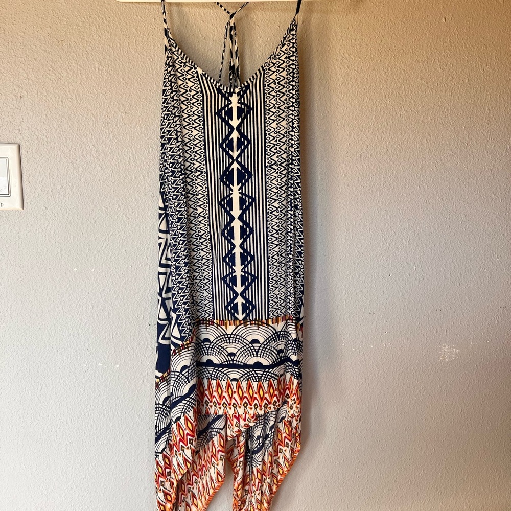 Patterned Scarf Dress in Navy and Orange